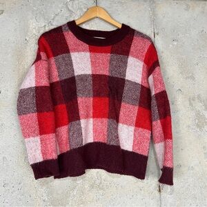 Madewell burgundy red white checkered plaid sweater small